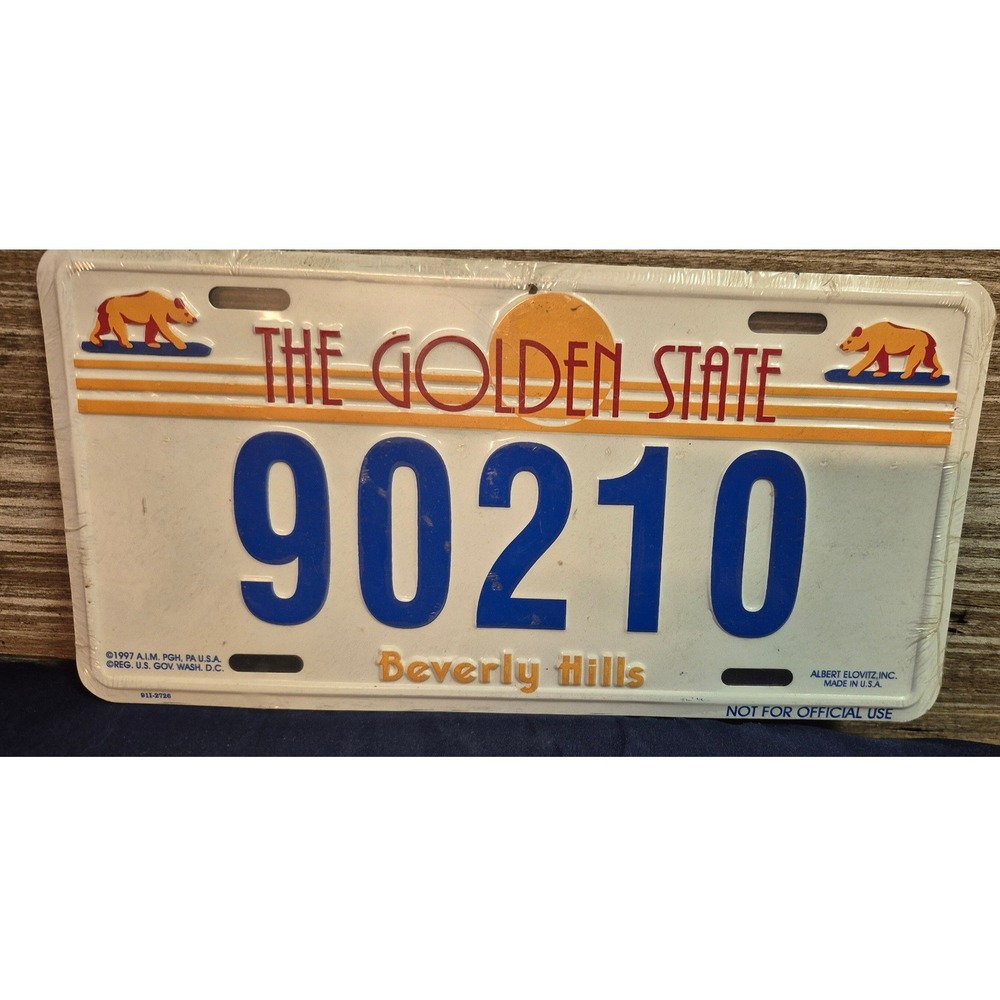 Vintage 1997 Beverly Hills 90210 License Plate California Golden State NOS